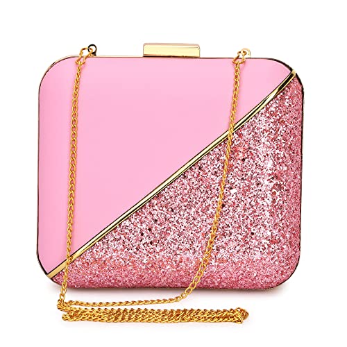 TOOBA Handicraft Hand Embroidered Box Clutch Bag Purse for Bridal, Casual, Wedding Bag for Women & Girls (Pink Dual)
