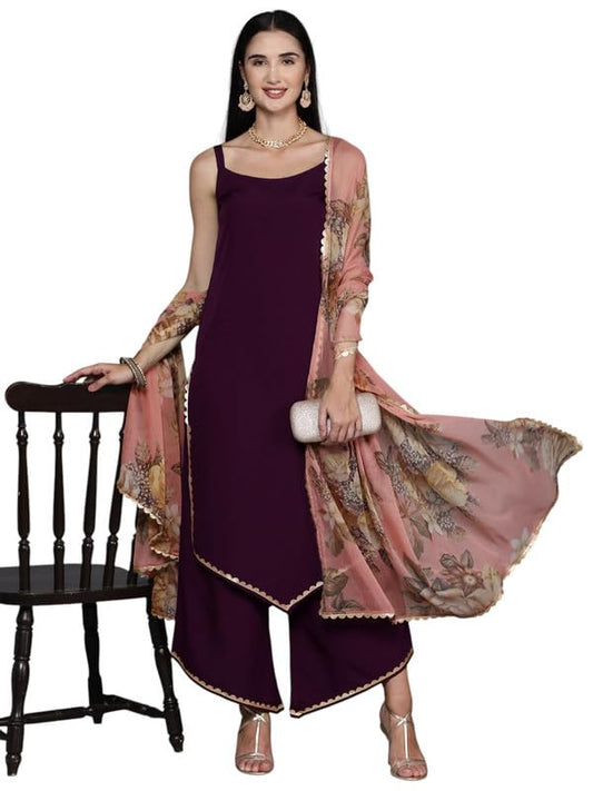 Ahalyaa Women's Polyester Kurta Set (AHKUDUPZ-COMBO-701-SS-25_Burgundy