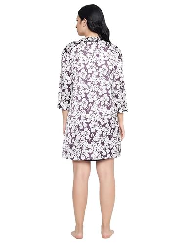 Clovia Women's Satin Printed Short Night Dress & Robe (NS6486P15_Purple_M)