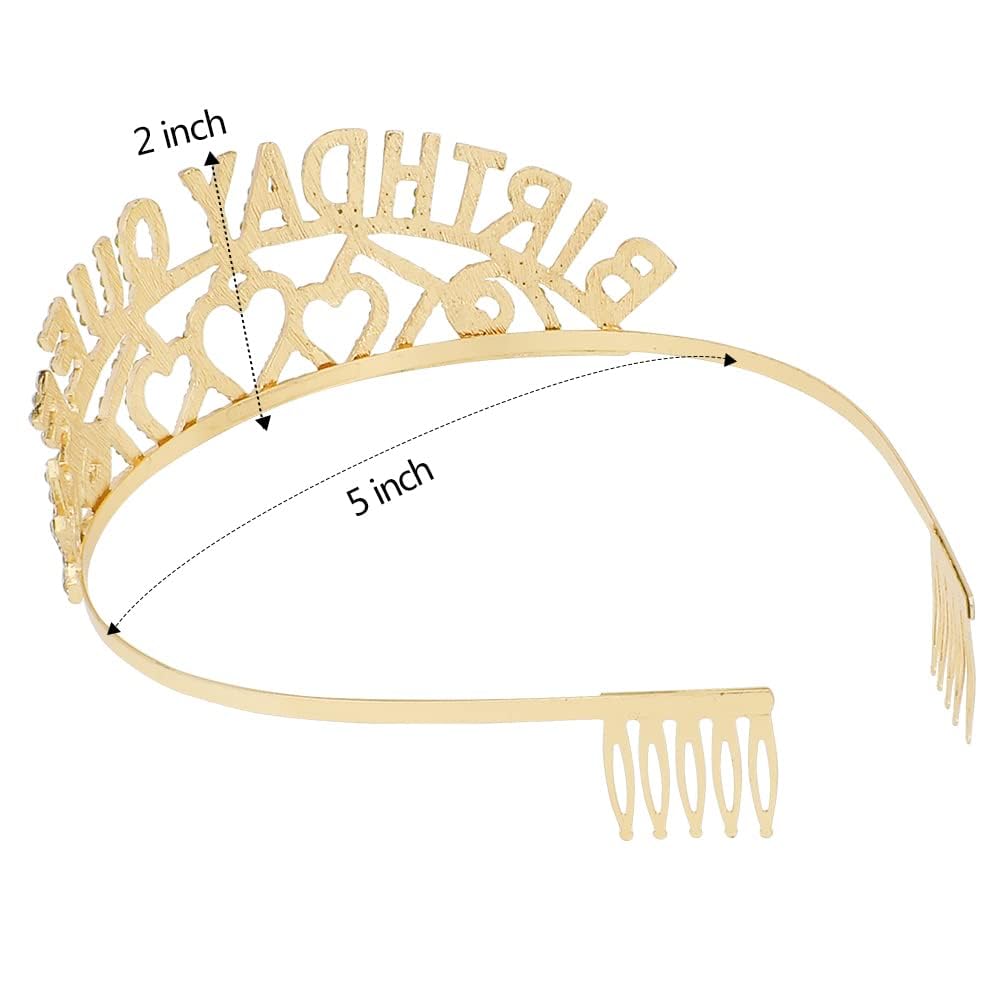 Shining Diva Fashion Latest Birthday Sash and Crown for Girls Birthday Decorations Items Gifts for Girls Women Kids Sister Best Friend 10, 15, 16, 12, 18, 20 years Teenager (Gold) (15418hb)