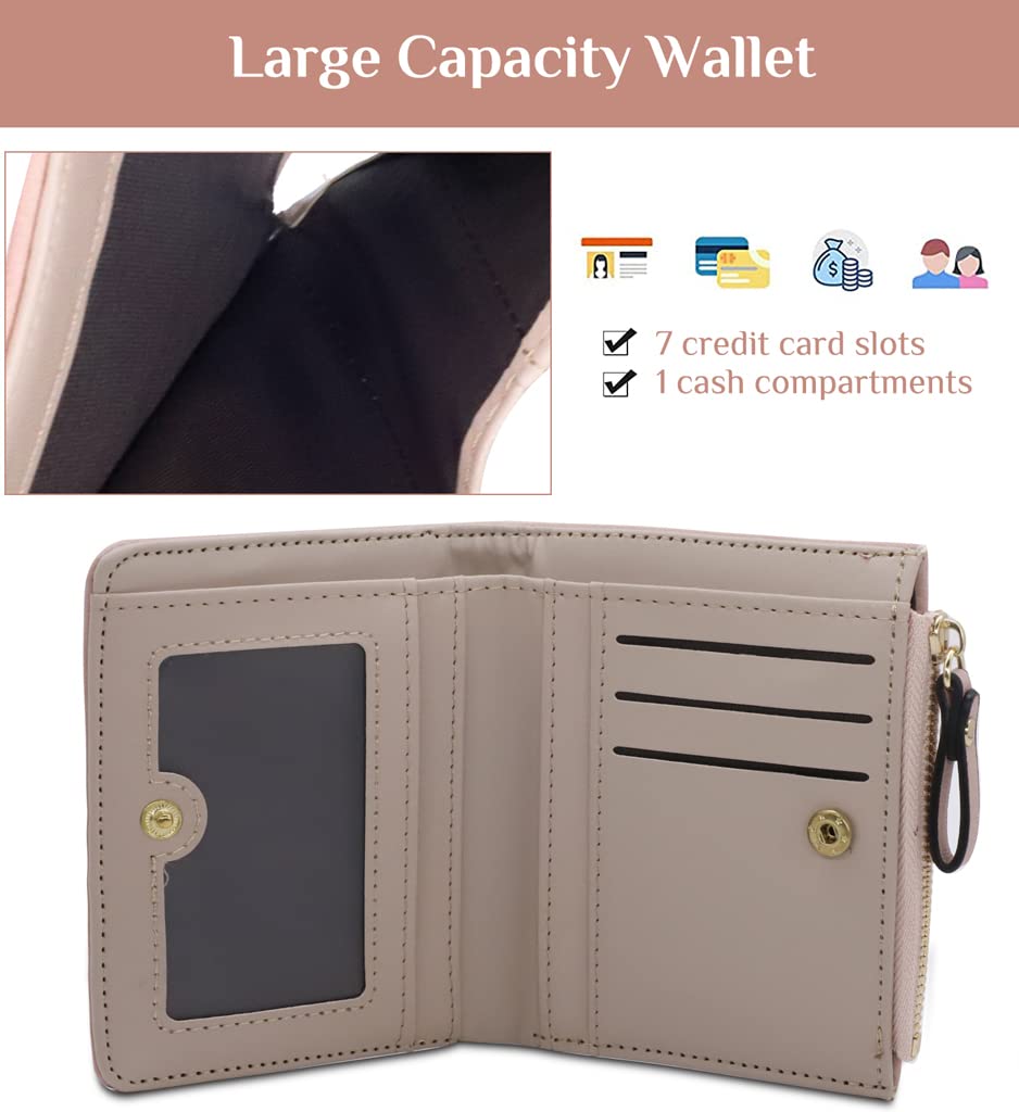 PALAY® Wallets for Women Stylish PU Leather Coins Zipper Pocket Cute Mini Animals Embroidery Short Wallet Card Holder Billfold Purse Wallet Gift for Girls (Pink)
