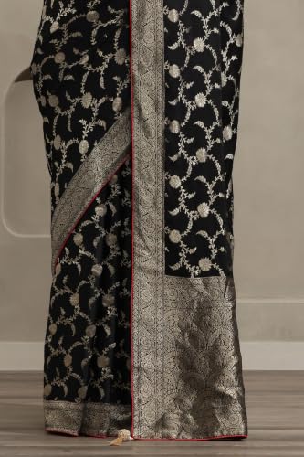 Soch Womens Black Crepe Botanical Zari Woven Saree