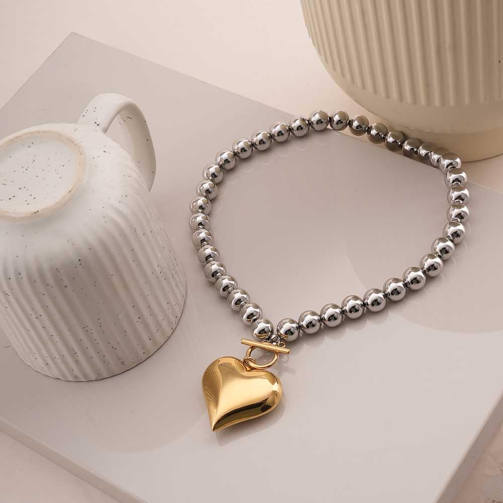 PALMONAS Golden Heart Beaded Necklace for Womens - Waterproof & Anti-Tarnish, Gift for Girls & Women