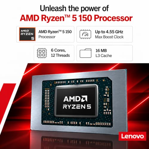 Lenovo V15 AMD Ryzen 5 150 15.6" (39.62cm) FHD 300 Nits Antiglare Thin and Light Laptop (16GB/512GB SSD/Windows 11/Office Home 2024/Luna Grey/1.65 Kg)-83V40063IG