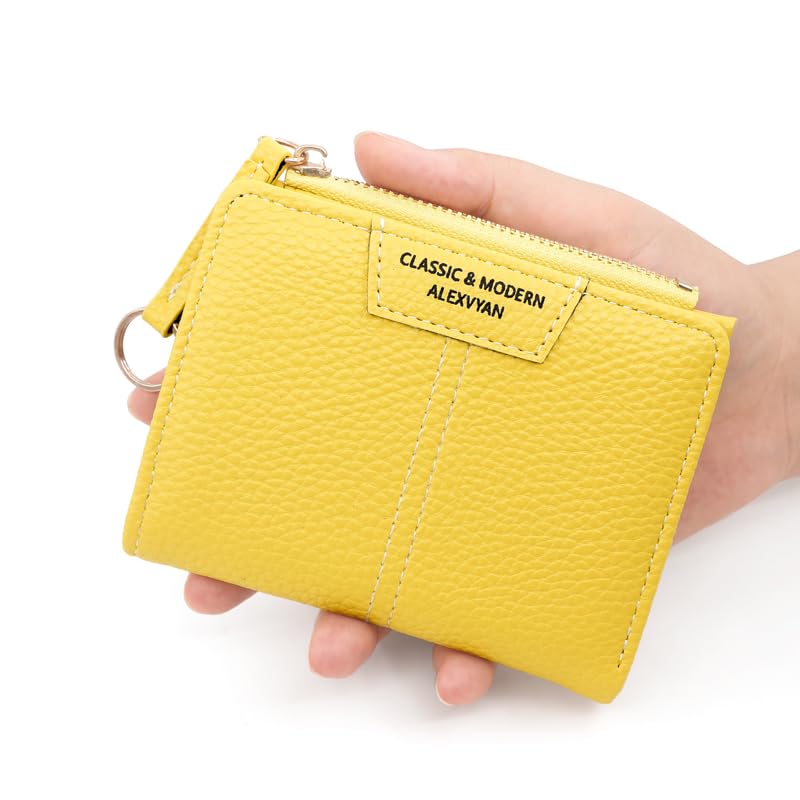 Alexvyan Yellow Small Classic Bi-Fold Women's Purse Wallet Card Organizer Female Hand Purse Clutch Women/Ladies/Girls Wallets 4 Card Holder 1 Long & 2 Small Pocket -1 Zipper Coin Pocket