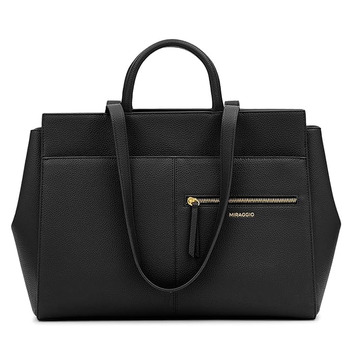 Miraggio Riana Structured Office Tote Bag For Women Fits Upto 14 Inche Laptop With Back Luggage Sleeve & Multiple Pockets | Office Shoulder Handbag For Women- Black (Black)