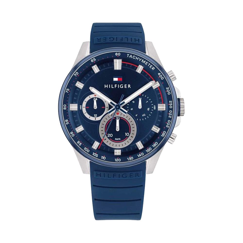 Tommy Hilfiger Mens 45 mm Max Blue Dial Silicone Analog Watch (WTOTH1791970)