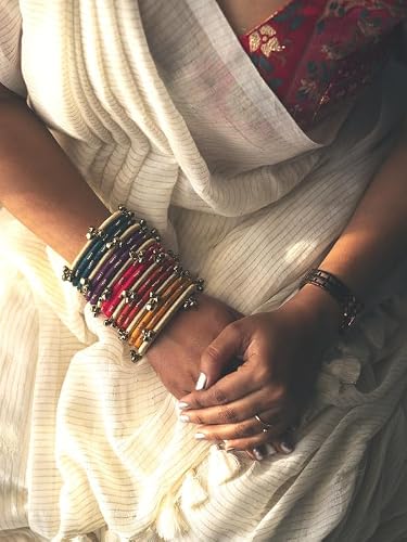Taasha Craft Vibrant Bangle Set with Copper Ghungroo and Statement Ring, Inspired from Kashmiri Bangles (Size: 2.4, 16 Bangle Set)