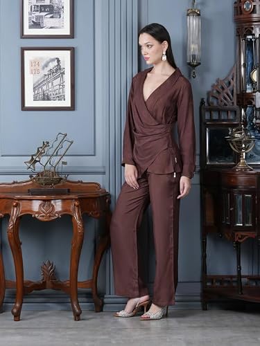 JISORA Women's Russian Silk Co-ord Set 2RCS3059-XL Brown XL