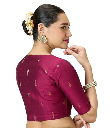 Studio Shringaar Women's Handloom Cotton Silk Readymade Saree Blouse (Wine, 42)