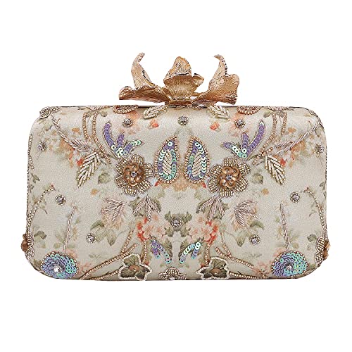 SWISNI Gold gorgeous handmade printed embroidery designer clutch II Women's Traditional Designer Clutch For Women & Girls II PRINTED EMBROIDERED CLUTCHES