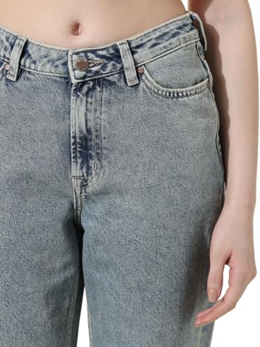 ONLY Women Washed Cotton Straight Fit High Rise Blue Jeans