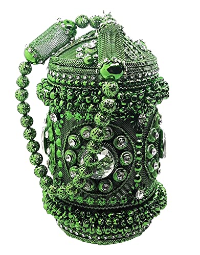 Trend Overseas Handmade metal potali Handbag purse Hand clutch fully beaded Crystal Rhinestones women party clutch bridal bag (Green)