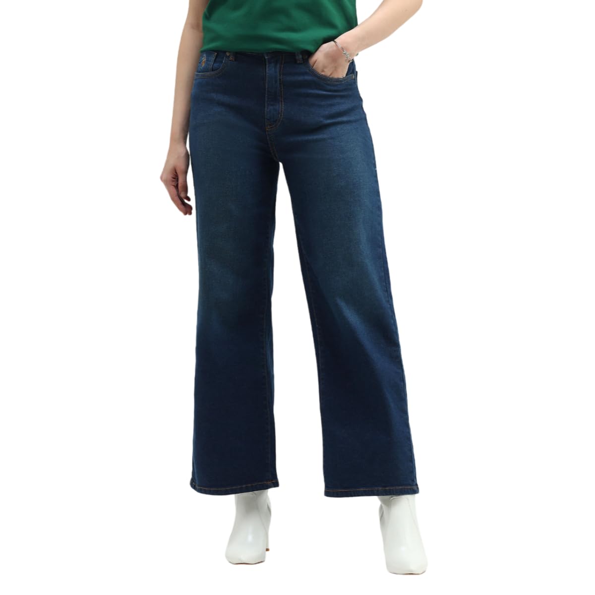 U.S. POLO ASSN. High Rise Wide Leg Jeans (UWAW24JEN266_Blue_28)