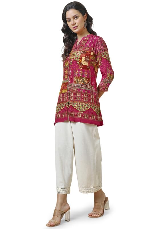 Soch Womens Red Viscose Crepe Abstract Print Tunic with Beads