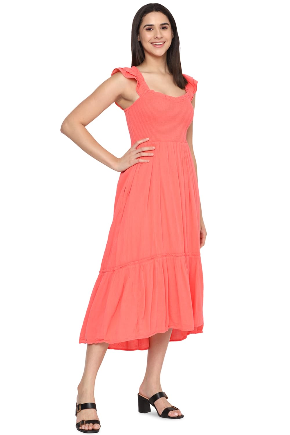 American Eagle Women's Cotton Blend A-Line Midi Dress (WEA0397013199_Peach