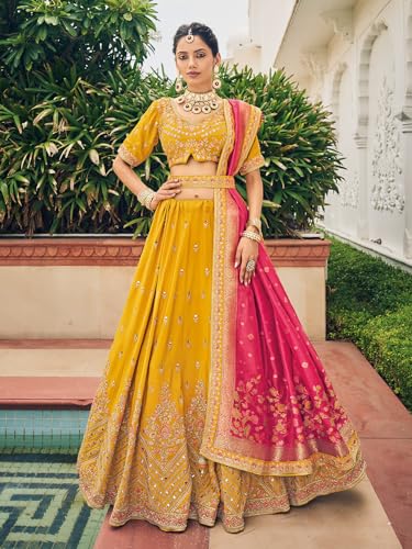 Woman's Mustard yellow viscose lehenga choli
