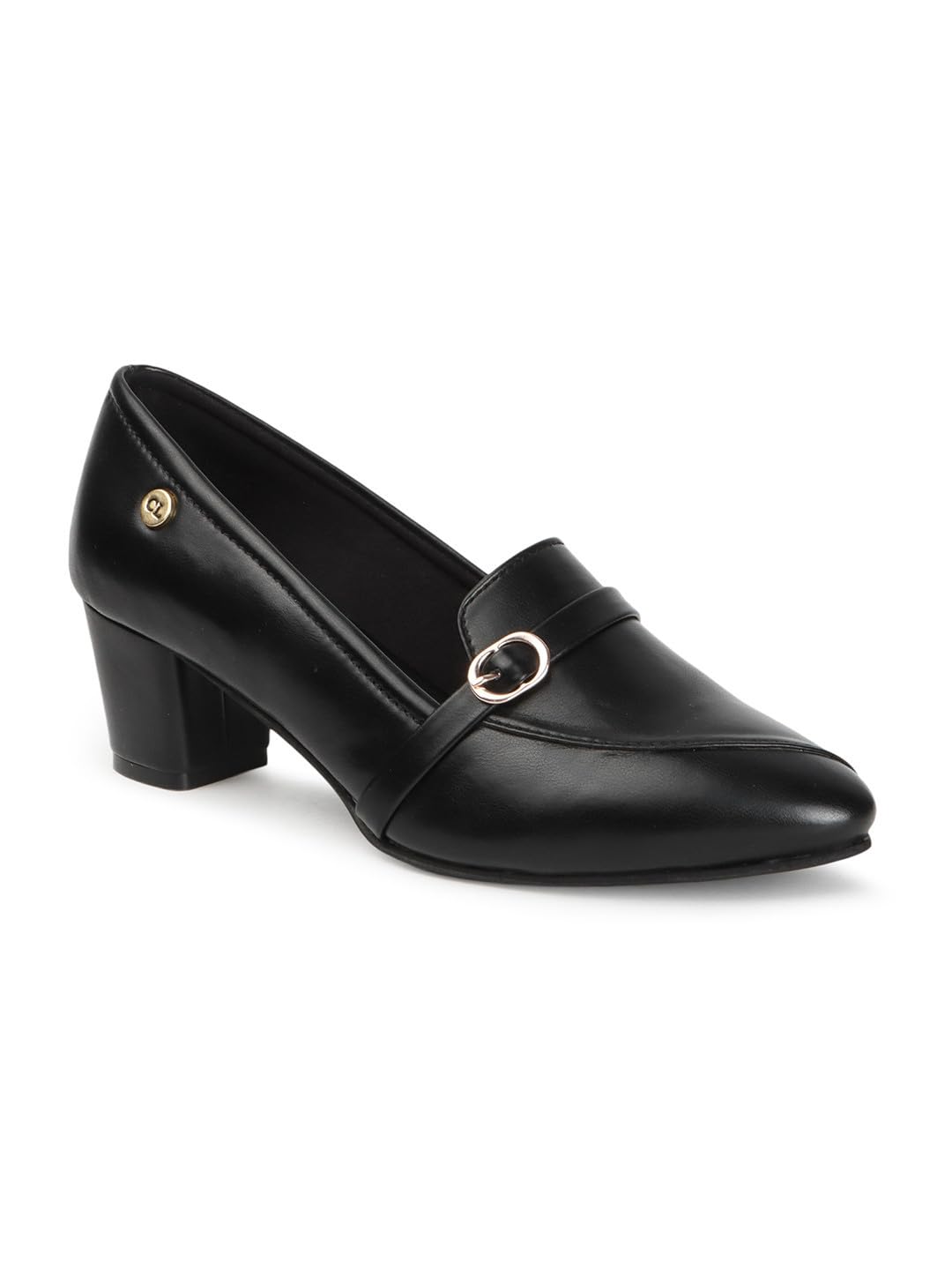 Carlton London Women Black Stylish Slip-on Pump Shoes with Block Heels, Pointed Toe for for Casual, Office and Daily Use (41)