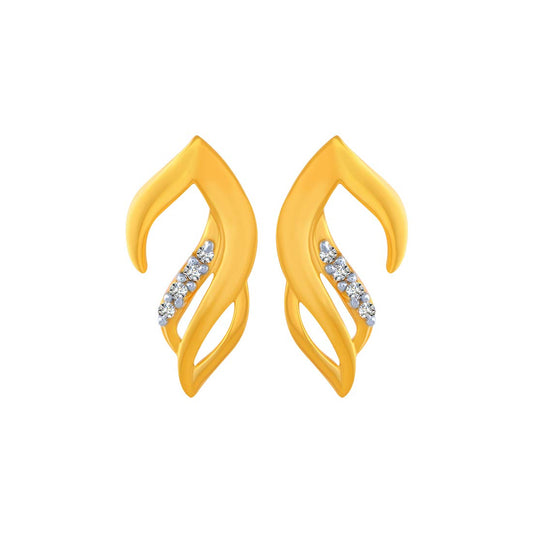 P.C. Chandra Jewellers 14k (585) Yellow Gold and American Diamond Stud Earrings for Women - 0.89 Grams