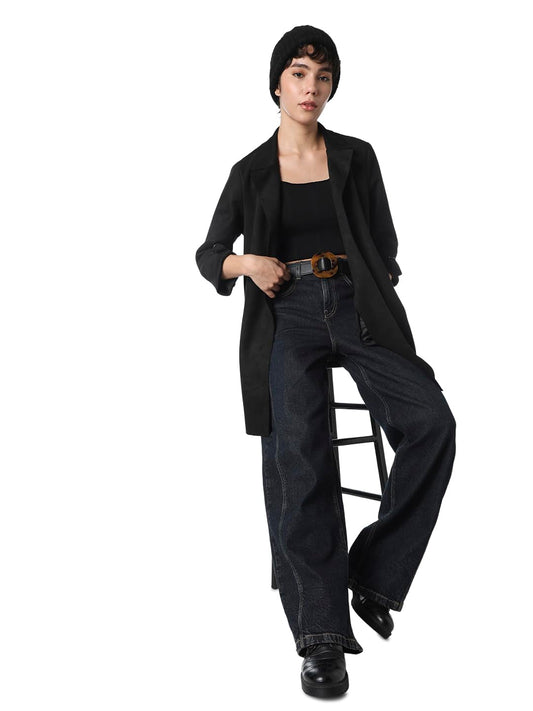 ONLY Women's Solid Regular Fit Black Coat