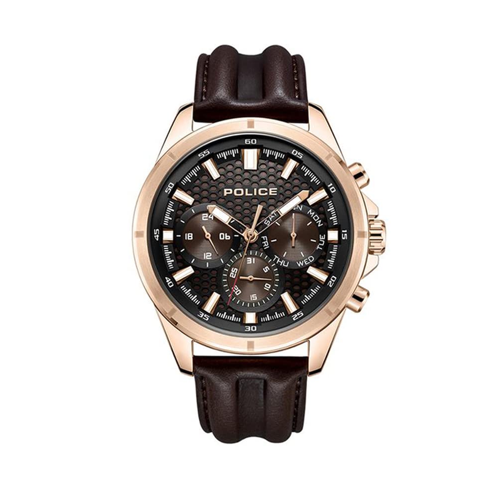 Police Mens Urban Rebel Round Shape Black Dial Leather Analog Watch