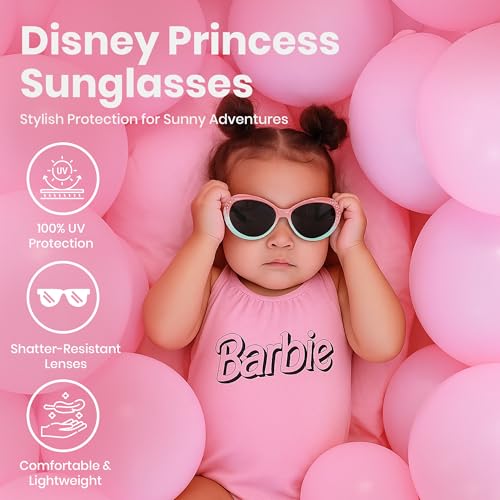 Disney Princess Sunglasses for Girls, 100% UV Protection, Shatter-Resistant AC Lenses, Lightweight and Comfortable, Stylish Outdoor Eyewear for Kids, Pink