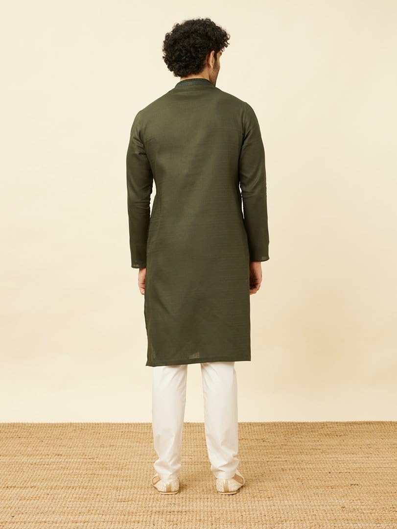Manyavar Mens Green Cotton Kurta Pyjama Set