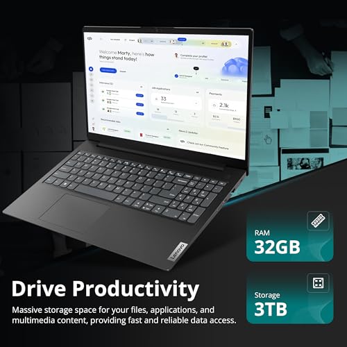 Lenovo V15 Gen 5 15.6" FHD Laptop, Intel Core 7 240H, 32GB DDR5, 3TB Storage(2TB SSD&1TB Docking Station Set), Intel Graphics, Numeric Keypad, HD Webcam, Wi-Fi 6, Win 11, Black