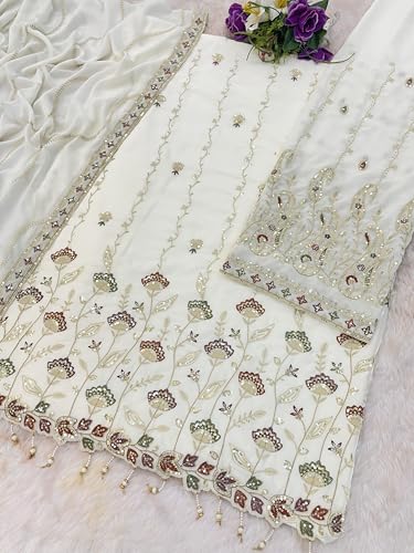 RUDRAPRAYAG Women's Faux Georgette Fabric With Embroidery Work Semi Stitched Sharara Palazzo Anarkali Suit With Dupatta