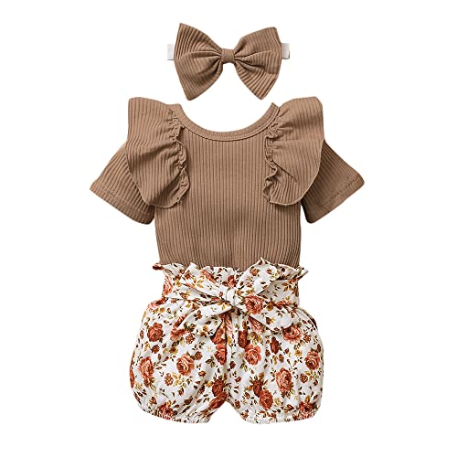 Hopscotch Baby Girls Cotton and Polyester Short set in Brown Color For Ages (0-1 Months)