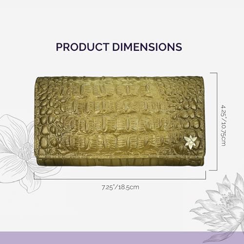 Anuschka Women’s Hand-Painted Genuine Leather RFID Blocking Three Fold Wallet - Croc Embossed Desert Gold