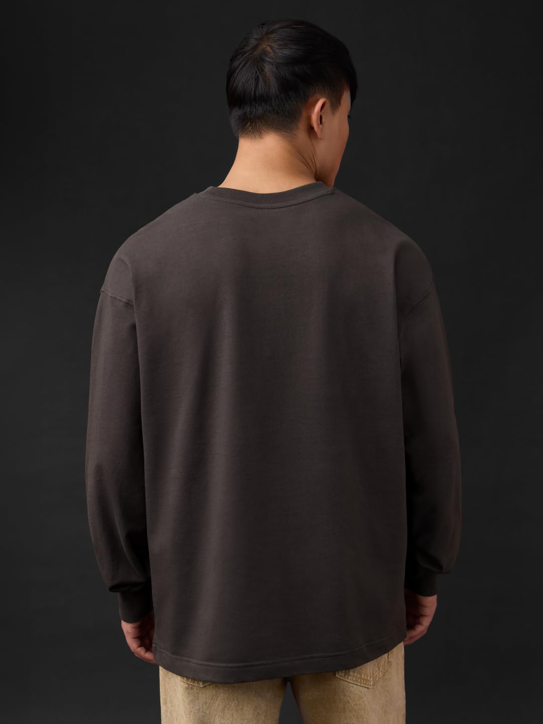 The Souled Store Black Clover: Asta Men and Boys Long Sleeves Round Neck Charcoal Grey Graphic Printed Anime Drop Shoulder Casual Drop Shoulder Oversized Full Sleeve T-Shirt