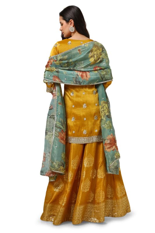Soch Womens Mustard Tissue Suit Set With Sequins