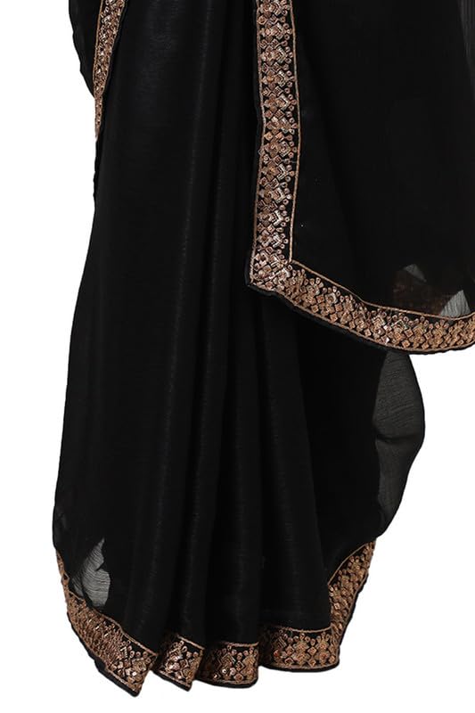 Soch Womens Black Chiffon Embroidered Saree With Sequins