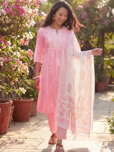 Max Women Embroidered A-line Kurta Set(Pink_S)