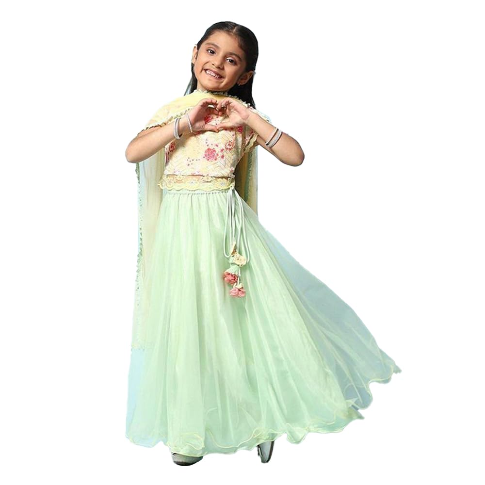 BIBA Printed Polyester Regular Fit Girls Blouse Lehenga Dupatta Set (YELLOW, 2-3 Y)