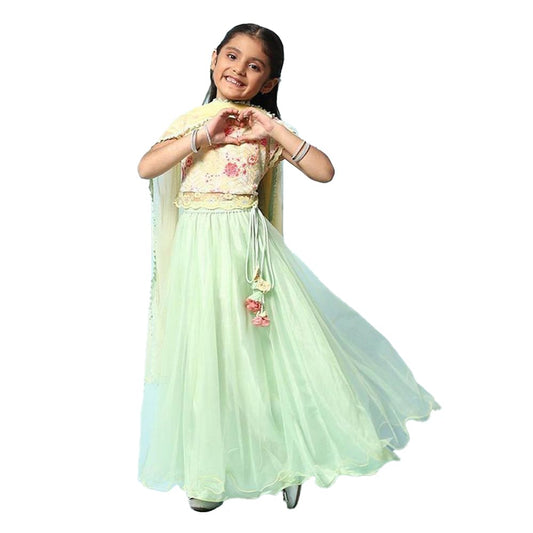 BIBA Printed Polyester Regular Fit Girls Blouse Lehenga Dupatta Set (YELLOW, 2-3 Y)