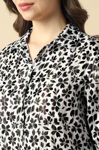 Women White Print Long Sleeves Shirt