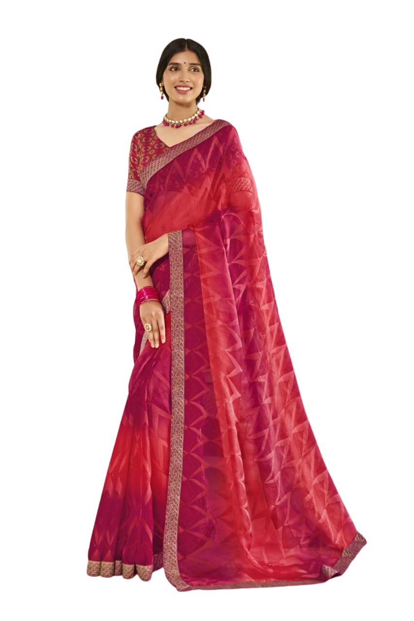 Laxmipati Pink Printed Brasso Saree for Women With Blouse Piece