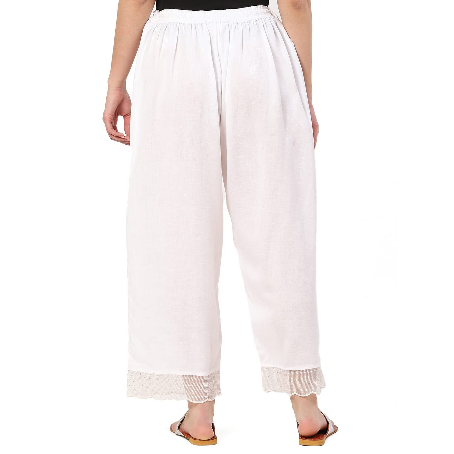 BIBA Women Solid Mix and Match Regular Fit Palazzo (Chantill19835_White_M), Mid Rise