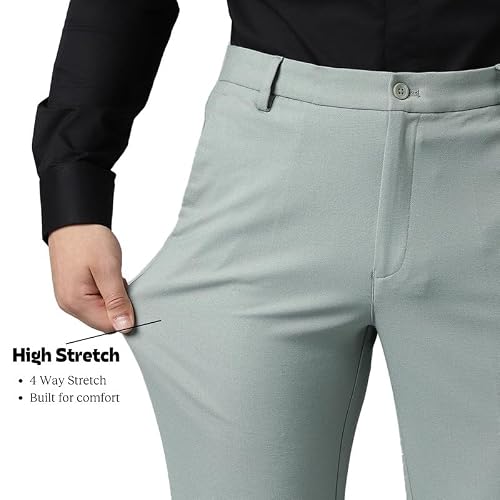 SUBTRACT Men 4 Way Stretch Wrinkle Free Slim Fit Formal Trouser in Mintgreen with 2 Inch Flexible Waistband | Men's Trousers for Office Or Party (Mintgreen,34)