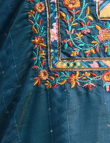 BIBA Women's Ethnic Blue Cotton Kurta Suit Set (Size_3XL)