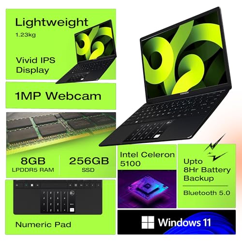Thomson 14.1 inch 3k High Resolution Display IN-K14C Intel celeron N5100 Processor (Window 11/8 GB RAM LPDDR4 / 256 GB SSD/ 6000mAH Battery/Numeric Touchpad) Slim and Lightweight Notebook