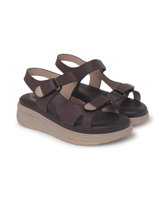 Shoetopia Women’s Brown Comfort Sandals | Lightweight Orthopedic Wedge Sandals with Adjustable Straps & Cushioned Sole for Casual Daily Footwear EU36