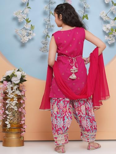 Bitiya by Bhama Girls Yoke Design Pure Cotton Straight Kurta With Salwar & Dupatta(TKS225_13-14y)