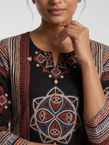 Max Women Printed Straight Kurta Set(Black_S)