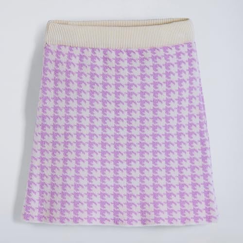 Hopscotch Girls Full Sleeves Purple 2-Pc Houndstooth Textured Sweater & Skirt For Age (6-7 Years)