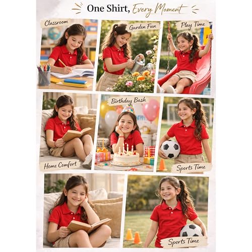 Kids Girls Polo T-Shirt | Half Sleeves | 100% Organic Cotton Rich Bio-Wash Fabric | Ultra Soft & Breathable | Regular Fit | Plain Solid Color Casual Wear(5-6Year, Red)