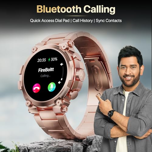 Fire-Boltt Dominian 36.3mm (1.43 inch) AMOLED Display, Stainless Steel Design, 466 * 466 px Resolution, Bluetooth Calling, Multiple Sports Modes, Health Mode, IP67, Weather Updates (Rose Gold)