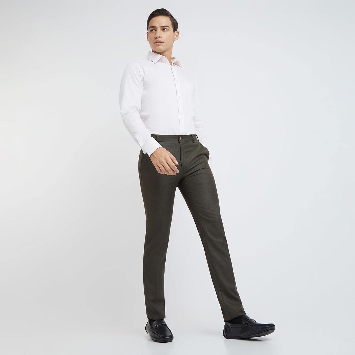 Raymond Men's Slim Fit Structure Pattern Poly Viscose Blend Flat Front Formal Trouser (Size: 32)-RMTS05509-O7 Dark Brown, Mid Rise